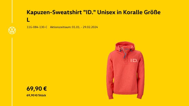 Kapuzen-Sewatshirt "ID.", Unisex in Koralle, Größe L